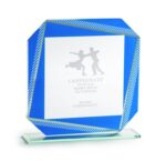 SQUARE GLASS AWARD 16.5CM WITH BLUE ACCENTS – ELEGANT RECOGNITION TROPHY