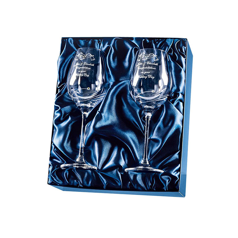 SL139.jpg 2 DIAMANTE WINE GLASSES WITH ELEGANCE SPIRAL CUTTING - Image 1