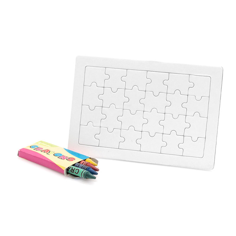 3301_1 24-PIECE WHITE PUZZLE WITH CRAYONS | CUSTOMIZABLE KIDS PUZZLE SET WITH COLORING - Image 1