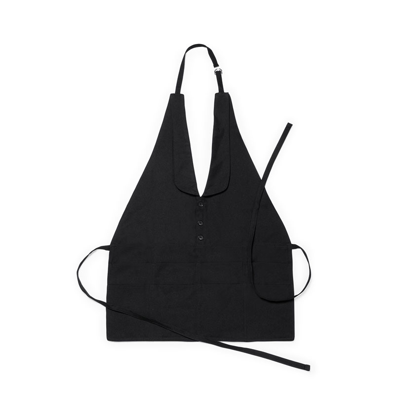 5029_1 JAVESS BLACK APRON – ELEGANT POLYESTER WITH BUTTON DETAIL - Image 1