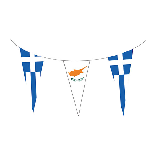 FLA018.jpg GREECE-CYPRUS TRIANGLE FLAG BUNTING 25cmx50cm (SET OF 12M) - Image 1