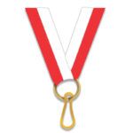 RED AND WHITE MEDAL NECK RIBBON – 2.2CM WIDE WITH METAL CLIP