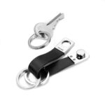 TROIKA KEYRING WITH LEATHER LOOP AND TWIST-LOCK – BLACK