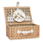 2-PERSON WICKER PICNIC BASKET – CUTLERY, PLATES & GLASSES INCLUDED – OUTDOOR SET