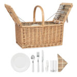 4-PERSON WICKER PICNIC BASKET – COMPLETE SET WITH CUTLERY, PLATES & GLASSES