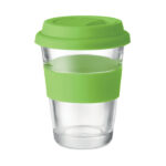 GLASS TUMBLER WITH SILICONE LID AND GRIP