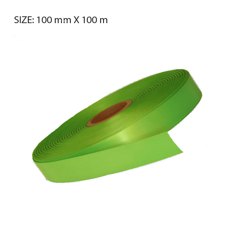 RSSFGRN96100-1.jpg FLURO GREEN ELAN SINGLE SIDED SATIN 100MMX100M - Image 1