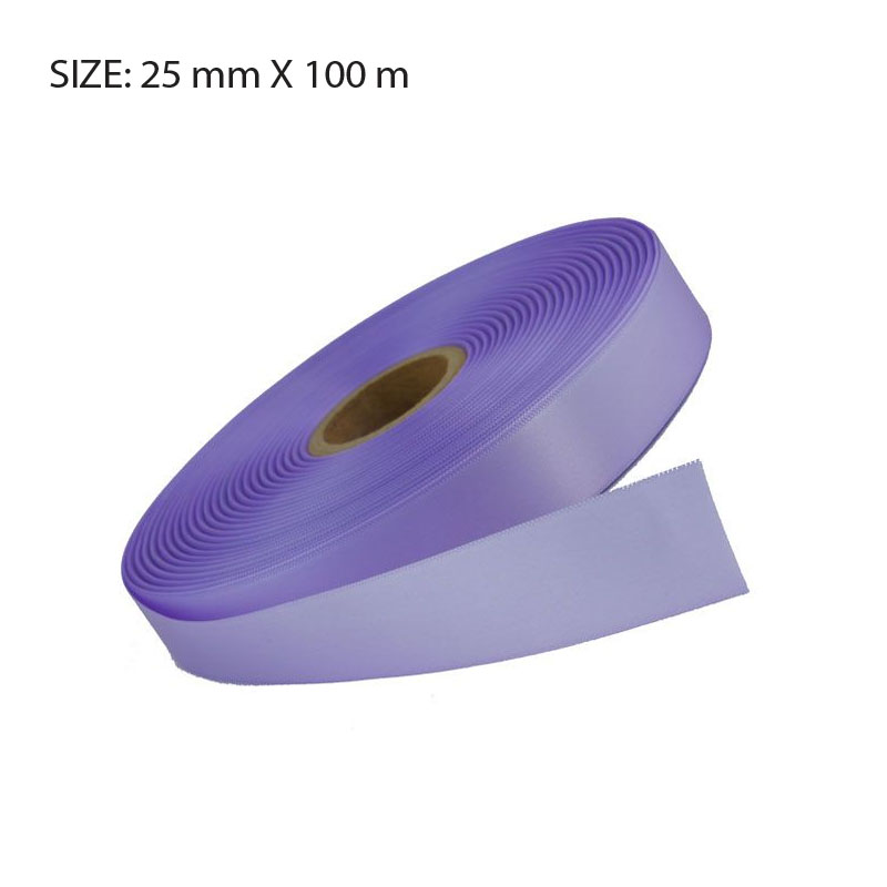 RSSLILA25100.jpg LILAC ELAN SINGLE FACED SATIN 25MMX100M - Image 1
